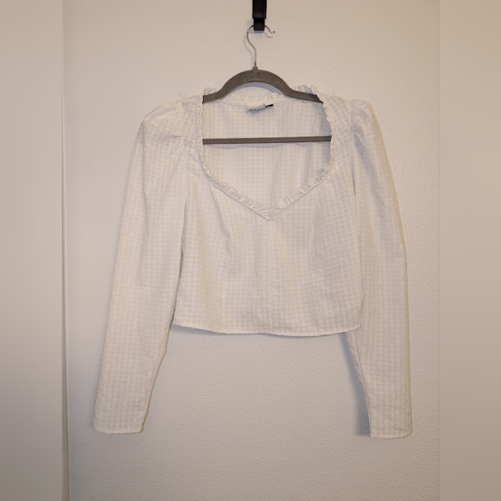 Topshop Cute Crop Top Checkered Blouse with Ruffle Trim Women's Size 4